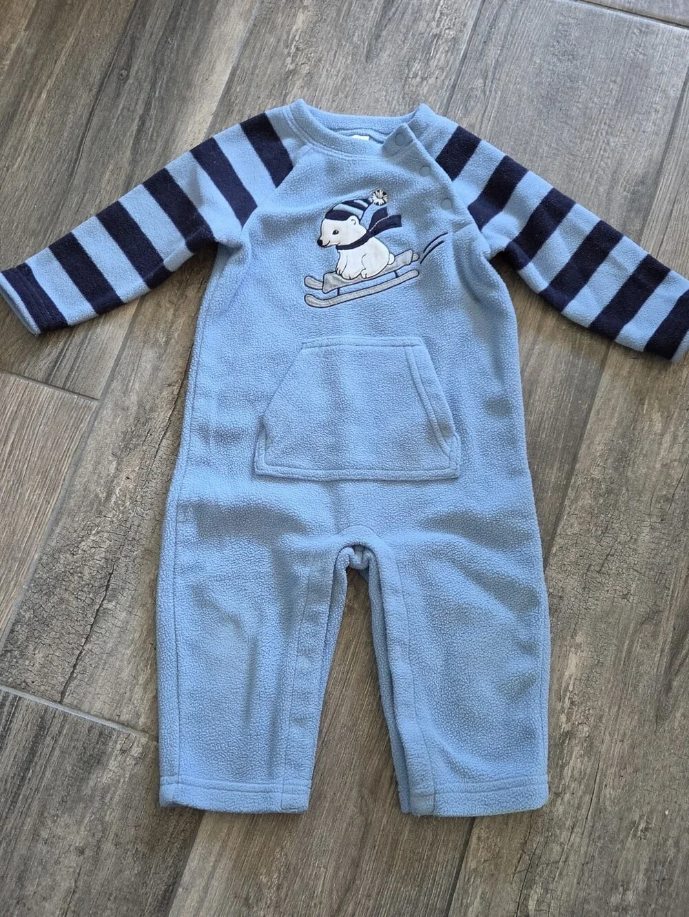 Gymboree EUC 12-18 Blue Fleece Polar Bear One-Piece Romper and Socks
